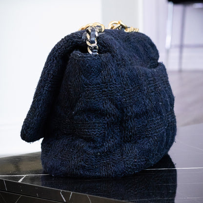 Chanel Blue Tweed Quilted Single Flap Handbag