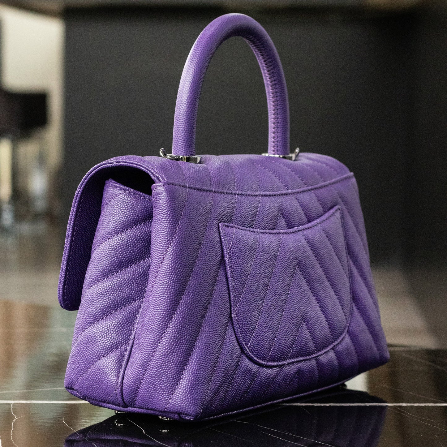 Chanel Caviar Chevron Mini Coco Ladies Handle Bag