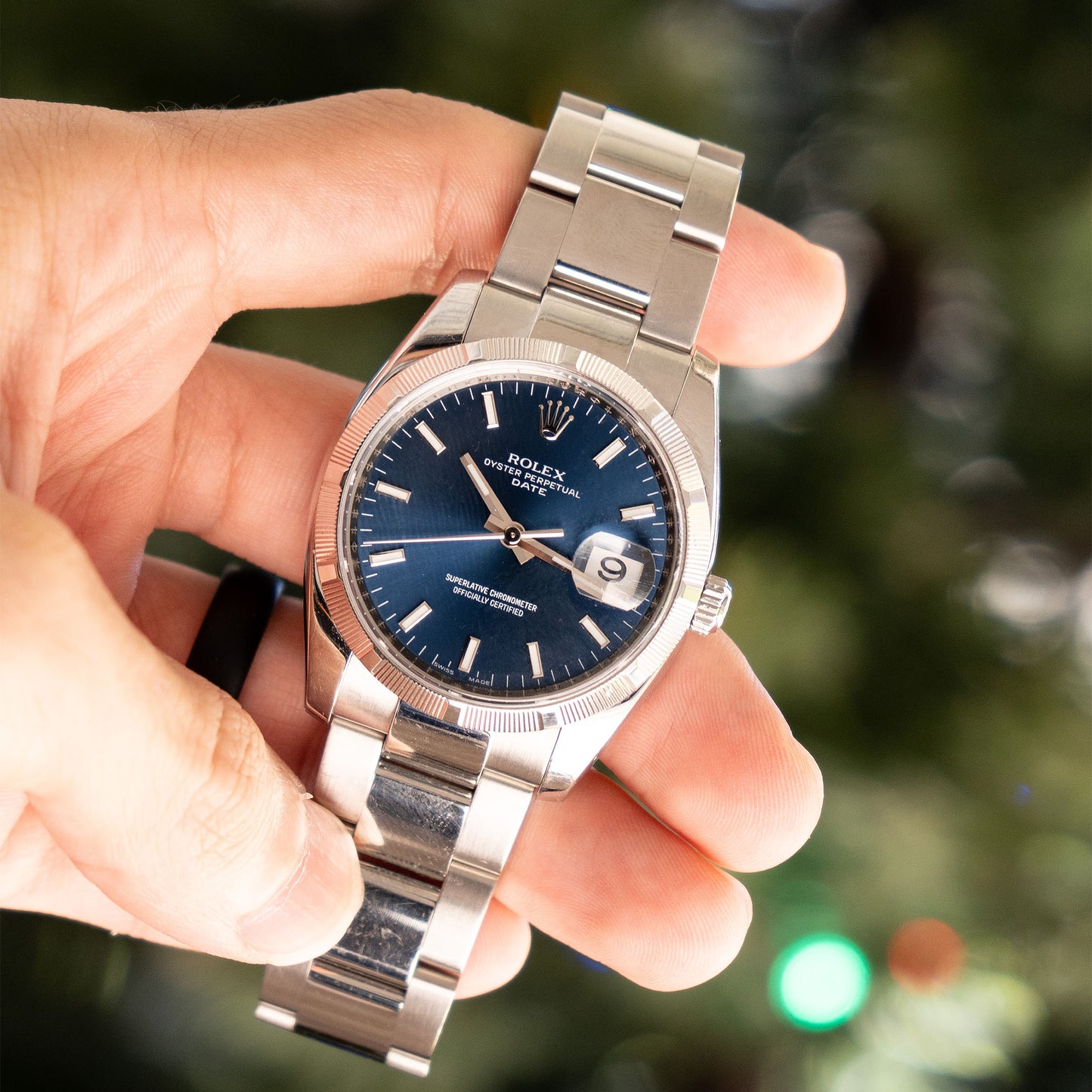 Rolex 115210 Oyster Perpetual 34mm Blue Dial Steel Watch