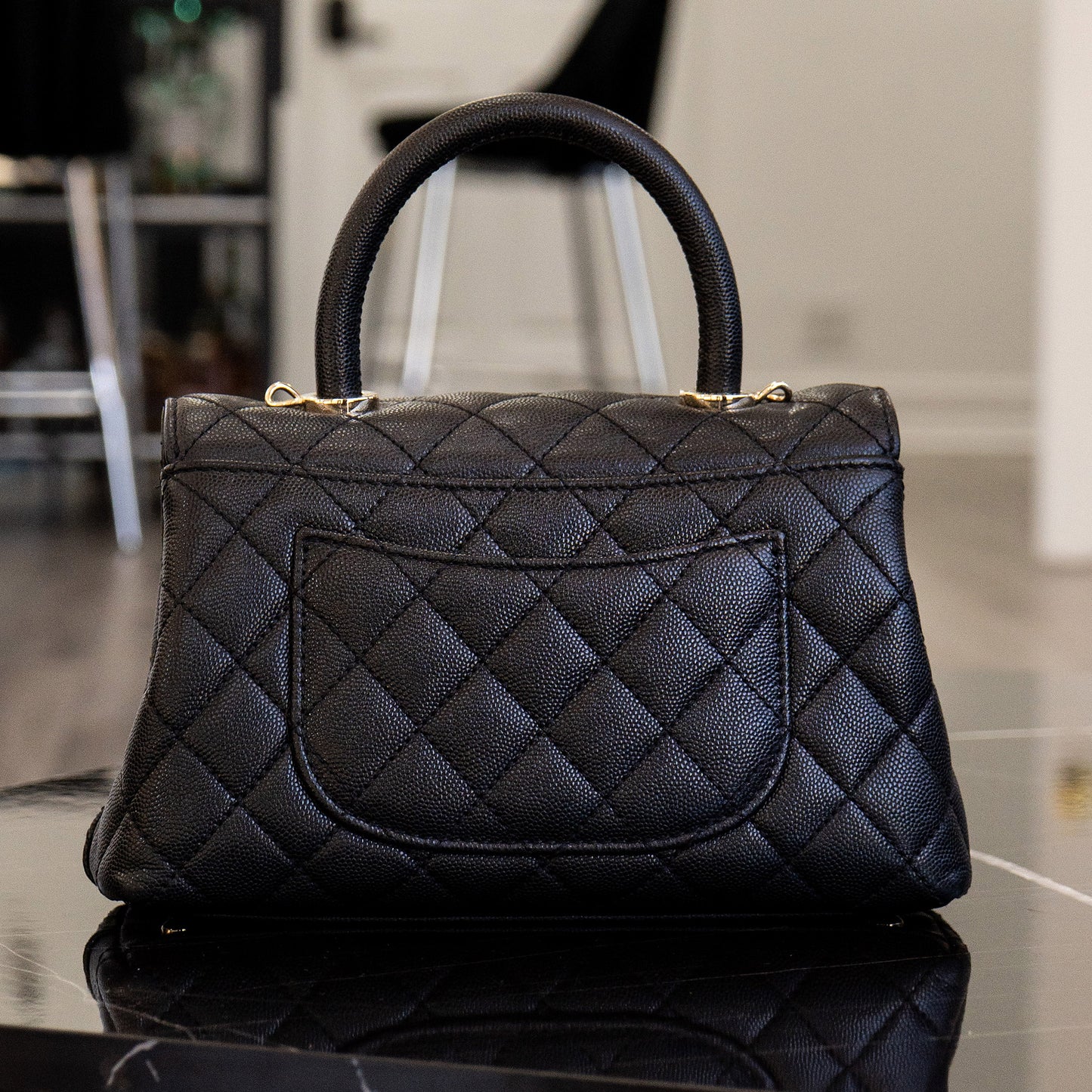 Chanel Coco Handle Black Caviar Leather Quilted Flap Bag