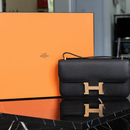 Hermès Black Epsom Constance Elan Handbag Rose Gold Hardware