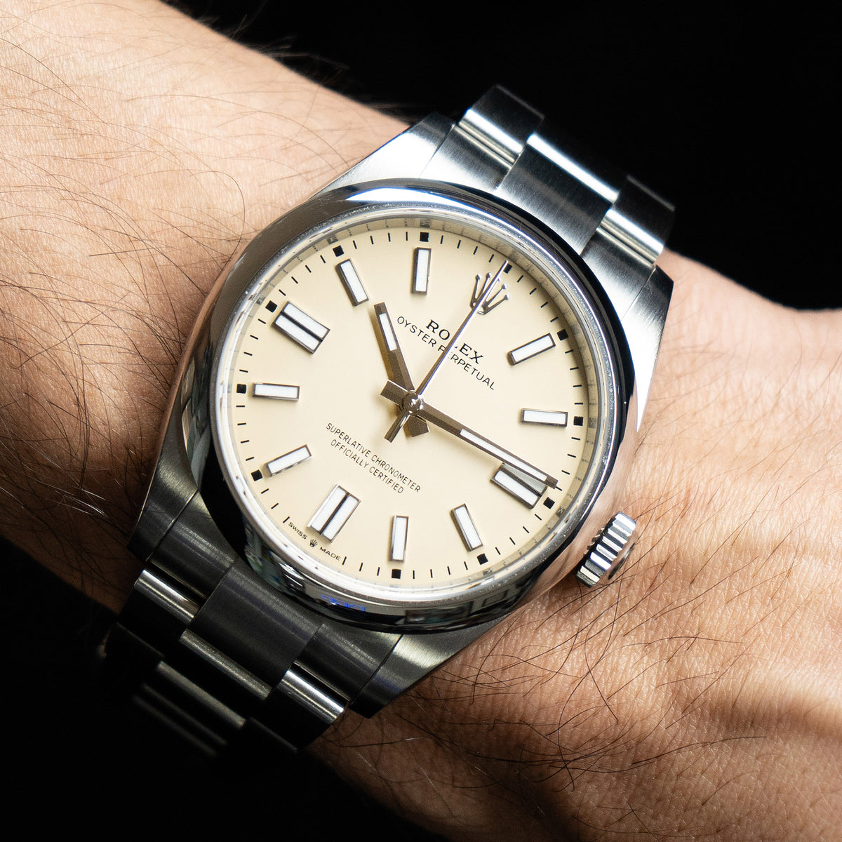Pre-Owned Rolex 134300 Oyster Perpetual 41 Beige Dial Stainless Steel Watch BnP