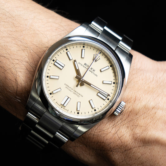 Pre-Owned Rolex 134300 Oyster Perpetual 41 Beige Dial Stainless Steel Watch BnP