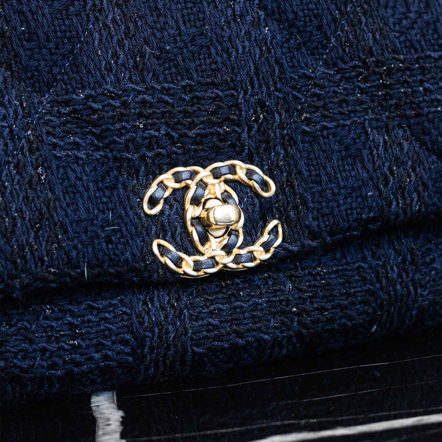 Chanel Blue Tweed Quilted Single Flap Handbag