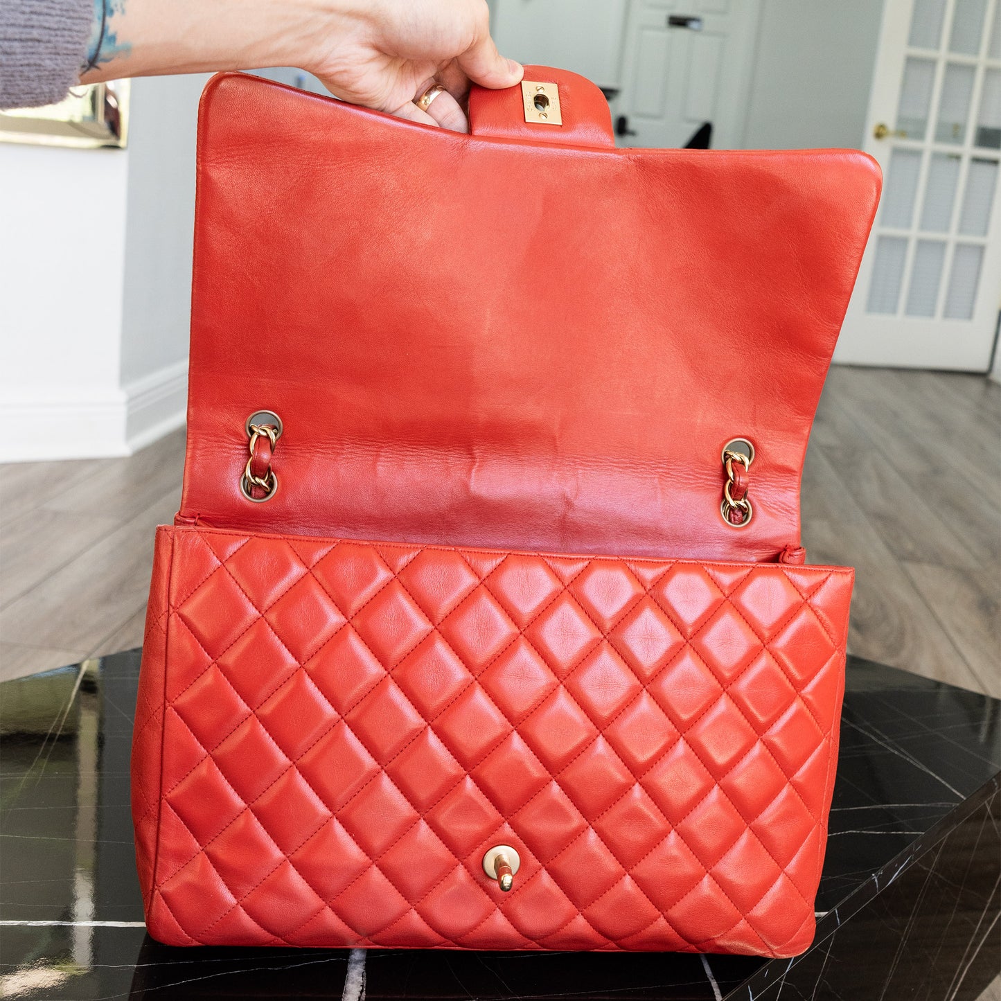 Chanel Classic Flap Red Lambskin Leather Gold-tone Hardware