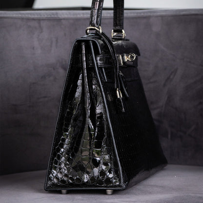 Hermes Kelly 28 Black Crocodile Shiny Porosus Handbag