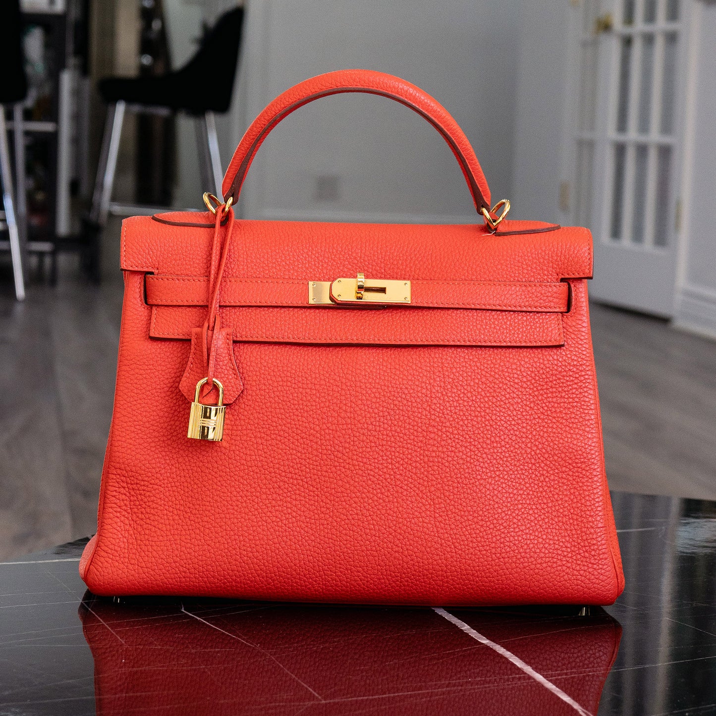 Hermes Kelly 32 Retourne Orange Handbag