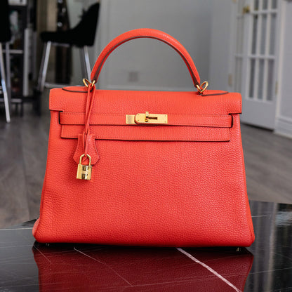 Hermes Kelly 32 Retourne Orange Handbag
