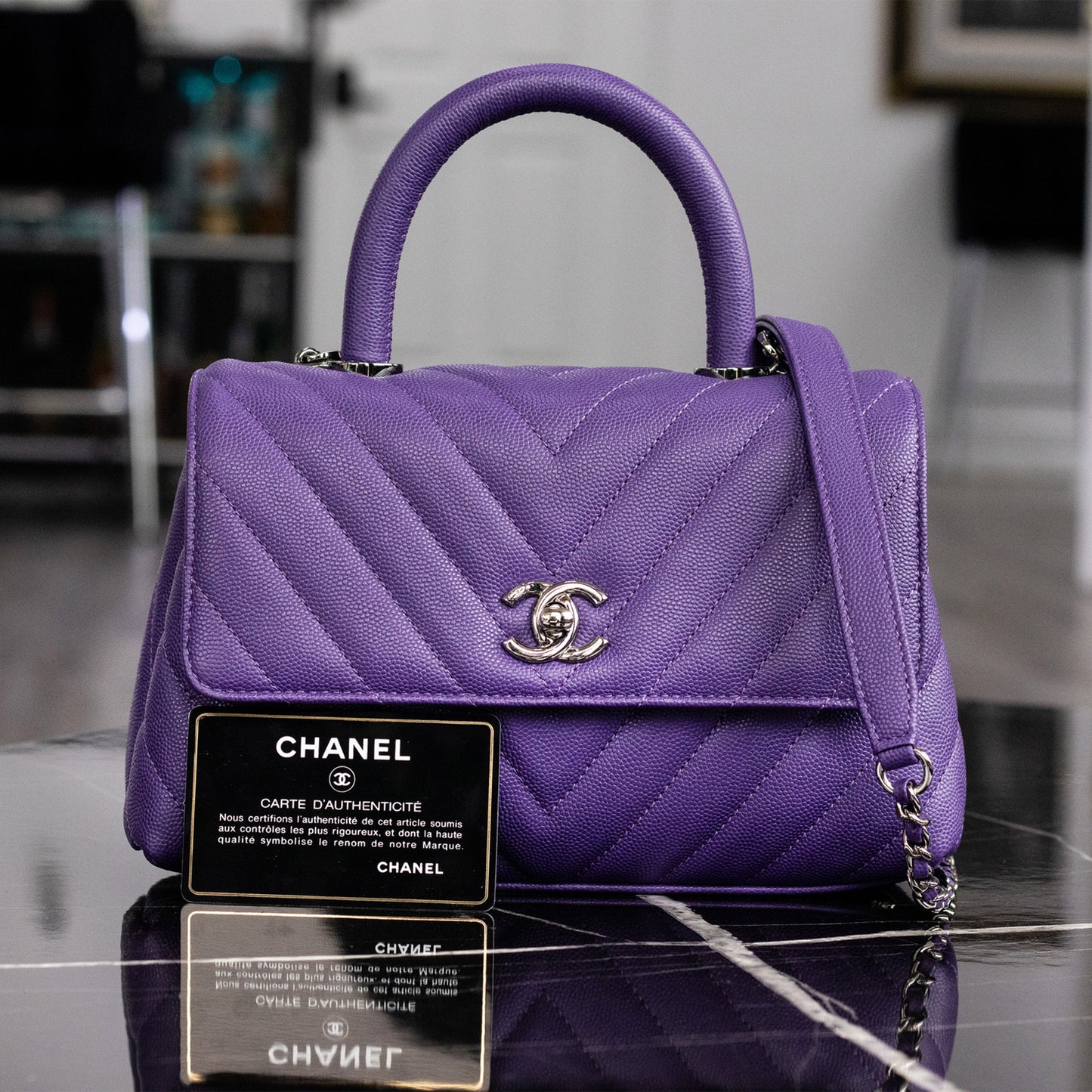 Chanel Caviar Chevron Mini Coco Ladies Handle Bag