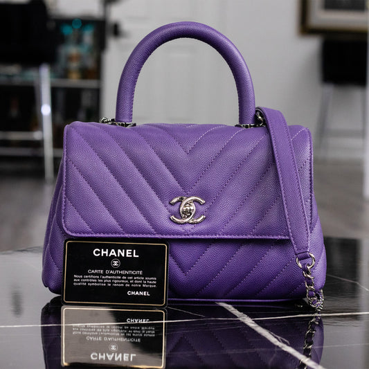 Chanel Caviar Chevron Mini Coco Ladies Handle Bag