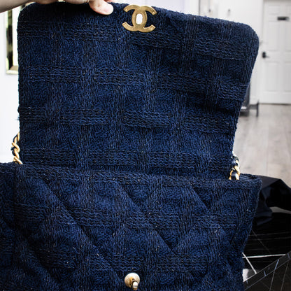 Chanel Blue Tweed Quilted Single Flap Handbag
