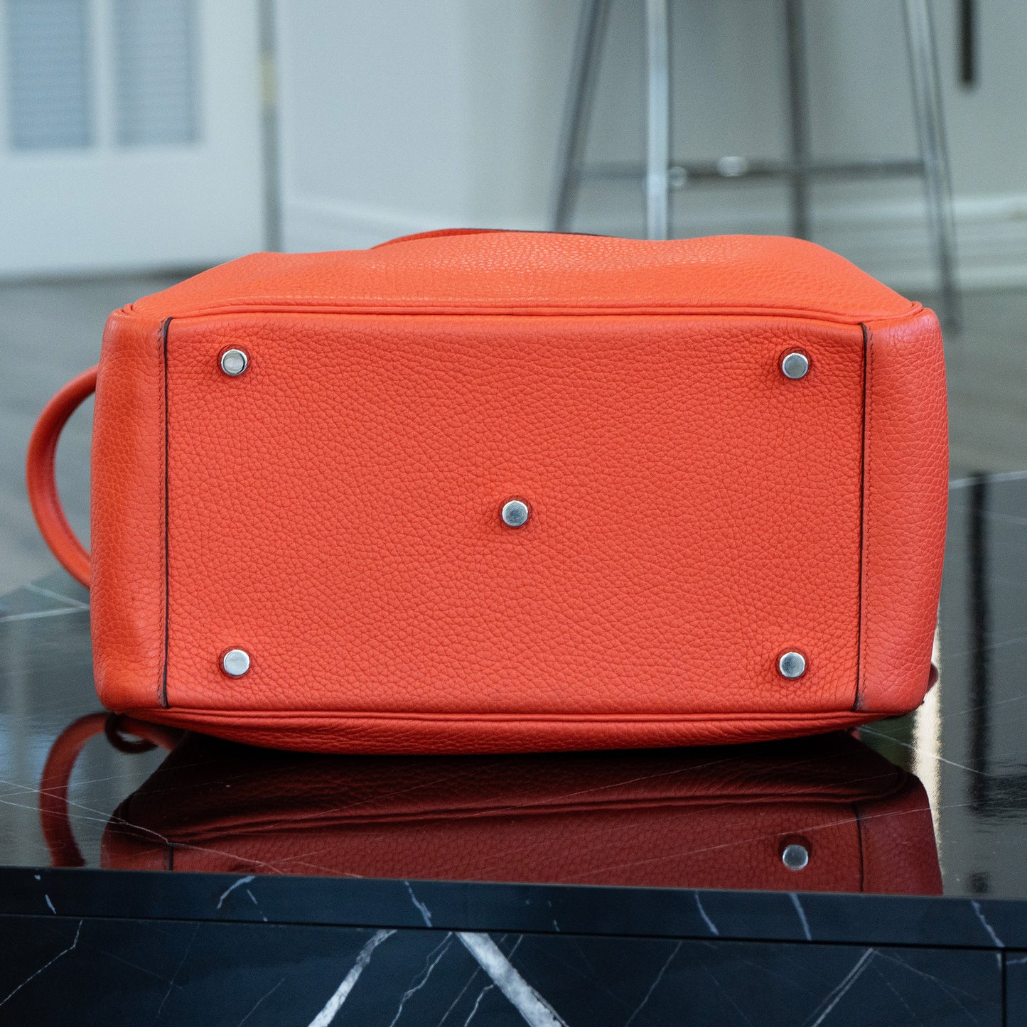 Hermes Lindy 30 Orange Red Clemence Leather Silver Hardware Shoulder Bag
