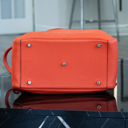 Hermes Lindy 30 Orange Red Clemence Leather Silver Hardware Shoulder Bag