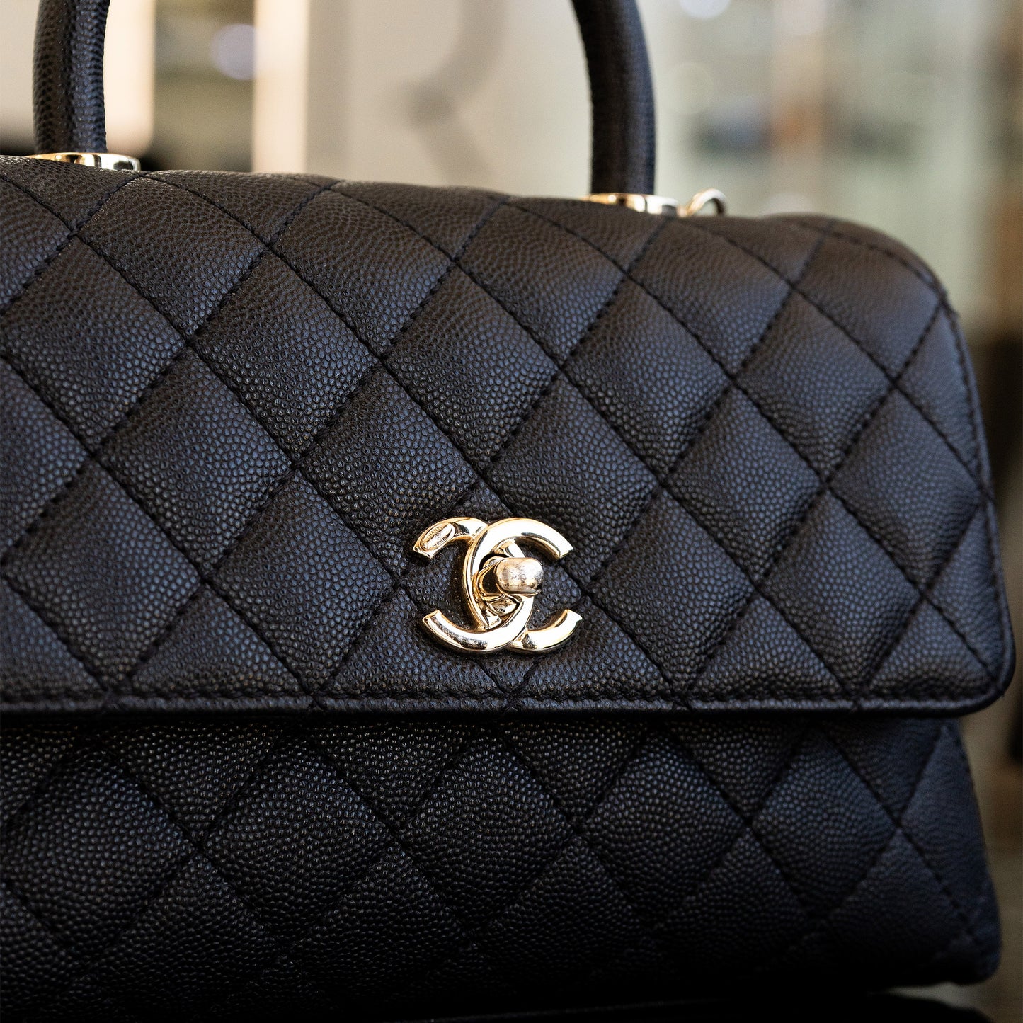 Chanel Coco Handle Black Caviar Leather Quilted Flap Bag