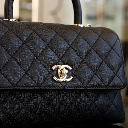 Chanel Coco Handle Black Caviar Leather Quilted Flap Bag
