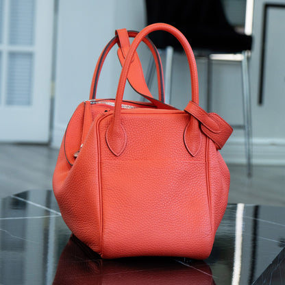Hermes Lindy 30 Orange Red Clemence Leather Silver Hardware Shoulder Bag