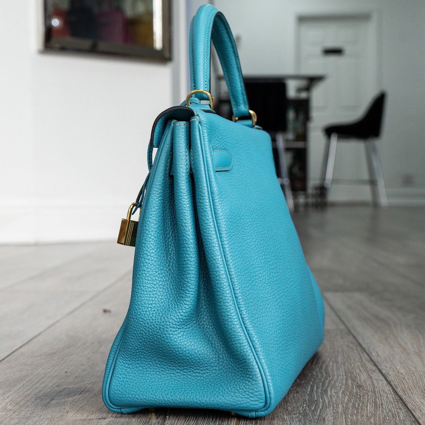 Pre-Owned Hermes Kelly 32 Blue Izmir Retourne Handbag