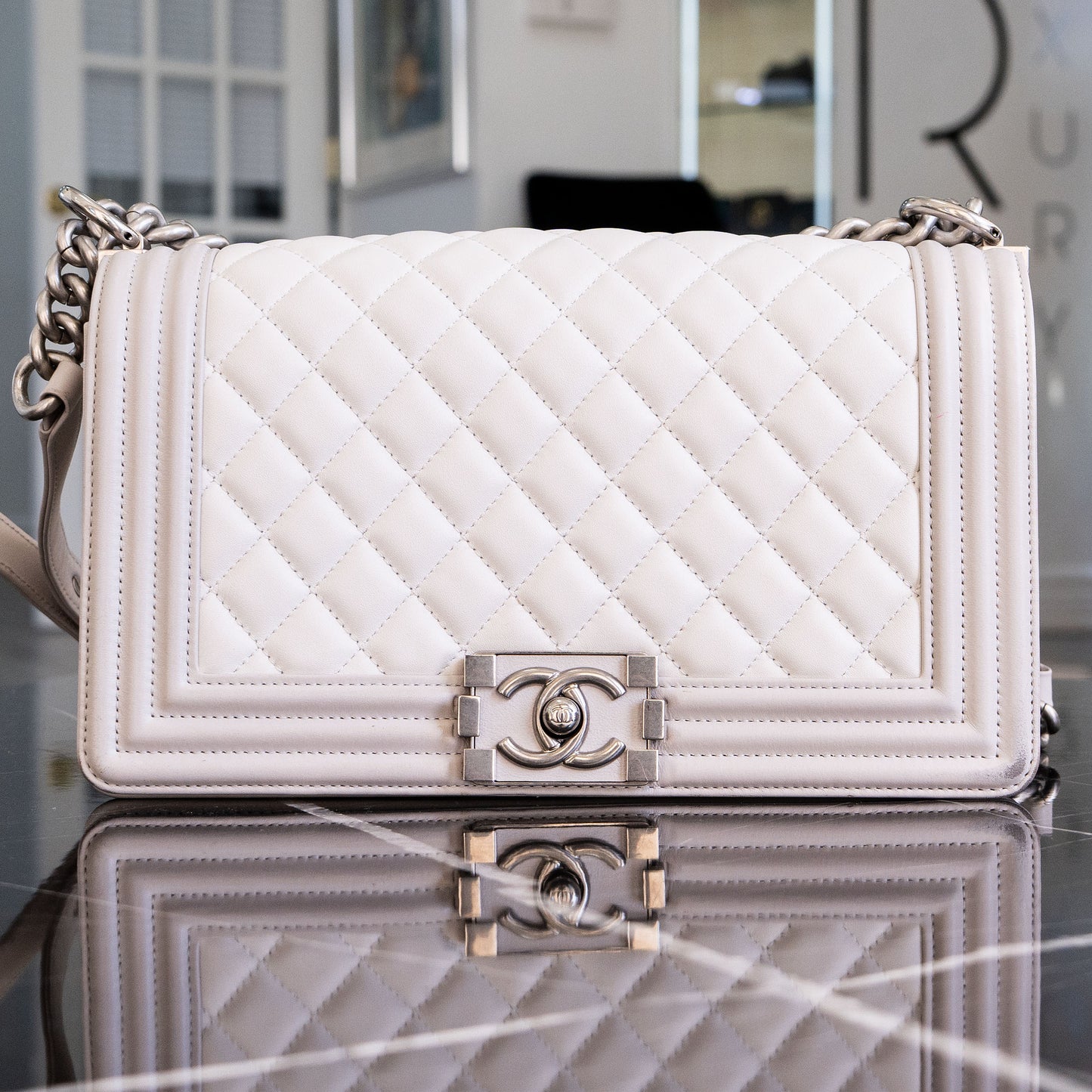 Chanel Boy Bag Light Gray Handbag