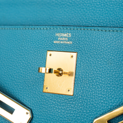 Pre-Owned Hermes Kelly 32 Blue Izmir Retourne Handbag