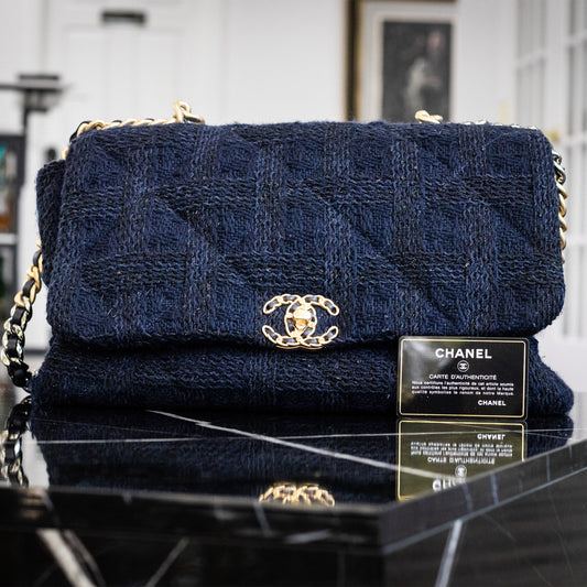 Chanel Blue Tweed Quilted Single Flap Handbag