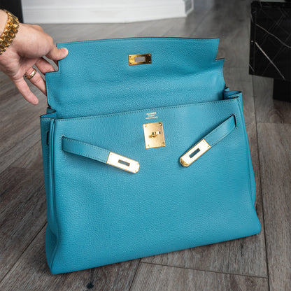 Pre-Owned Hermes Kelly 32 Blue Izmir Retourne Handbag