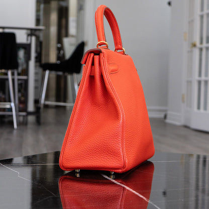 Hermes Kelly 32 Retourne Orange Handbag