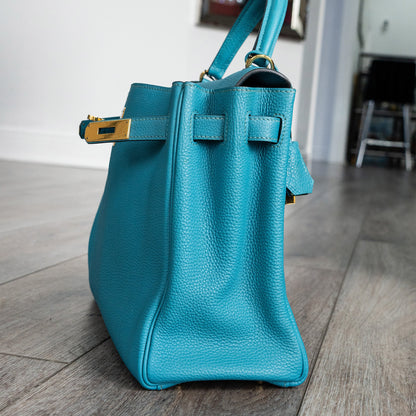 Pre-Owned Hermes Kelly 32 Blue Izmir Retourne Handbag