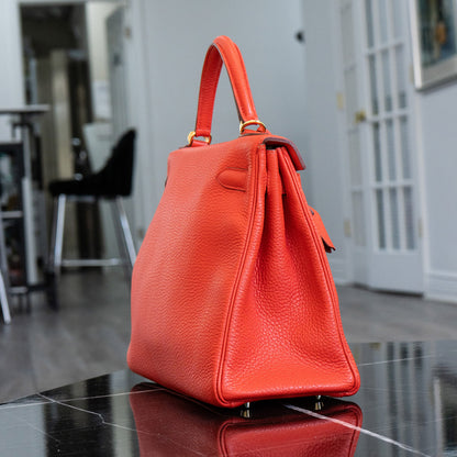 Hermes Kelly 32 Retourne Orange Handbag