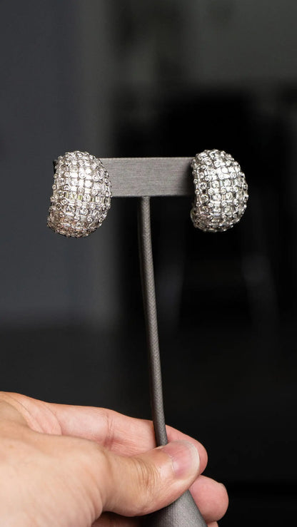 18k White Gold Natural Diamond Round and Baguette Large Huggy Earrings - 20CTW
