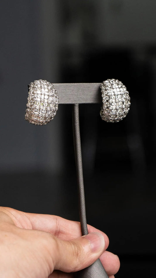 18k White Gold Natural Diamond Round and Baguette Large Huggy Earrings - 20CTW