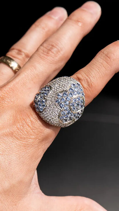 18k White Gold Diamond and Blue Stone Cocktail Ring Approx 3.75ctw Dia