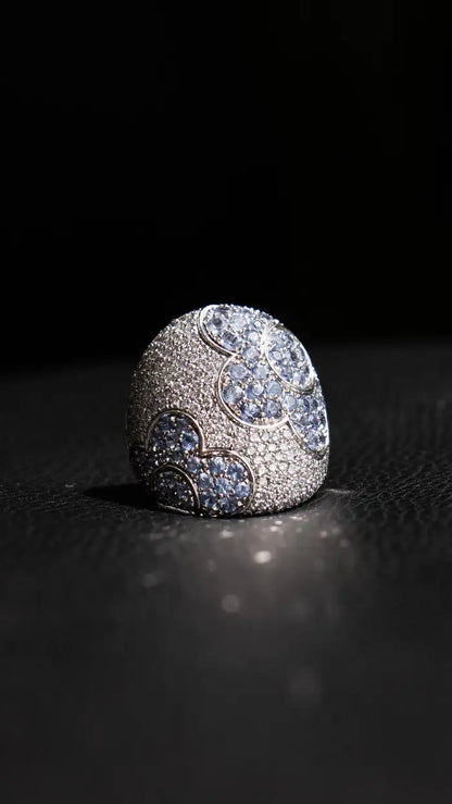 18k White Gold Diamond and Blue Stone Cocktail Ring Approx 3.75ctw Dia