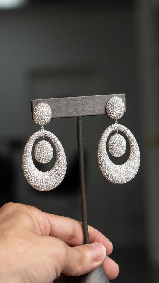 18k WG Pave Diamond Drop Earrings - Approx 19 Carats of Natural Diamonds