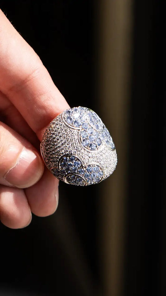 18k White Gold Diamond and Blue Stone Cocktail Ring Approx 3.75ctw Dia