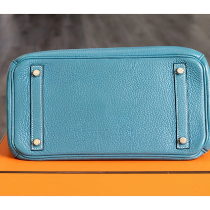 Hermes Birkin 30 Blue Jean Togo Palladium Handbag W/ Dustbag and COA