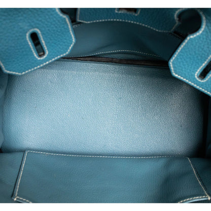Hermes Birkin 30 Blue Jean Togo Palladium Handbag W/ Dustbag and COA
