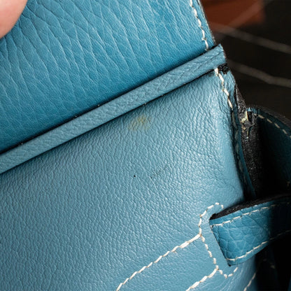 Hermes Birkin 30 Blue Jean Togo Palladium Handbag W/ Dustbag and COA