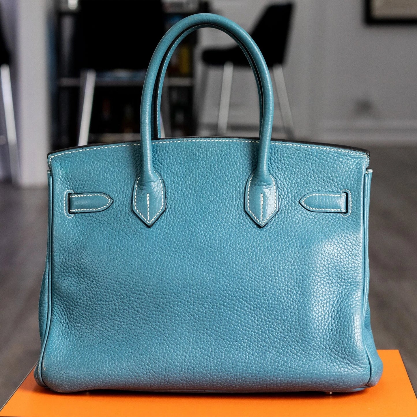 Hermes Birkin 30 Blue Jean Togo Palladium Handbag W/ Dustbag and COA