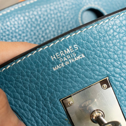 Hermes Birkin 30 Blue Jean Togo Palladium Handbag W/ Dustbag and COA