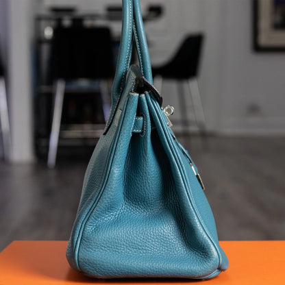 Hermes Birkin 30 Blue Jean Togo Palladium Handbag W/ Dustbag and COA