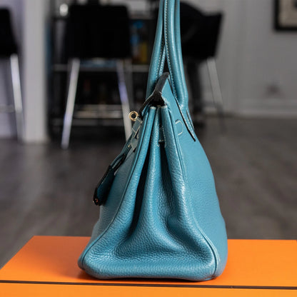 Hermes Birkin 30 Blue Jean Togo Palladium Handbag W/ Dustbag and COA