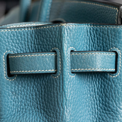 Hermes Birkin 30 Blue Jean Togo Palladium Handbag W/ Dustbag and COA