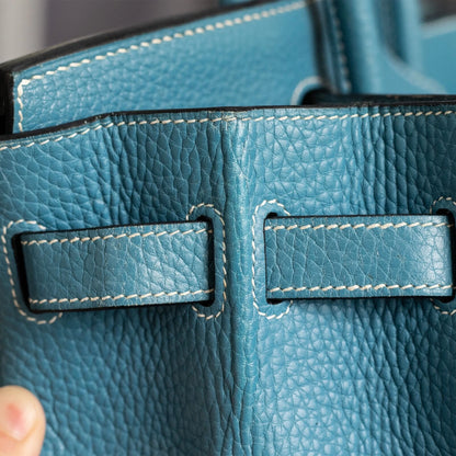 Hermes Birkin 30 Blue Jean Togo Palladium Handbag W/ Dustbag and COA