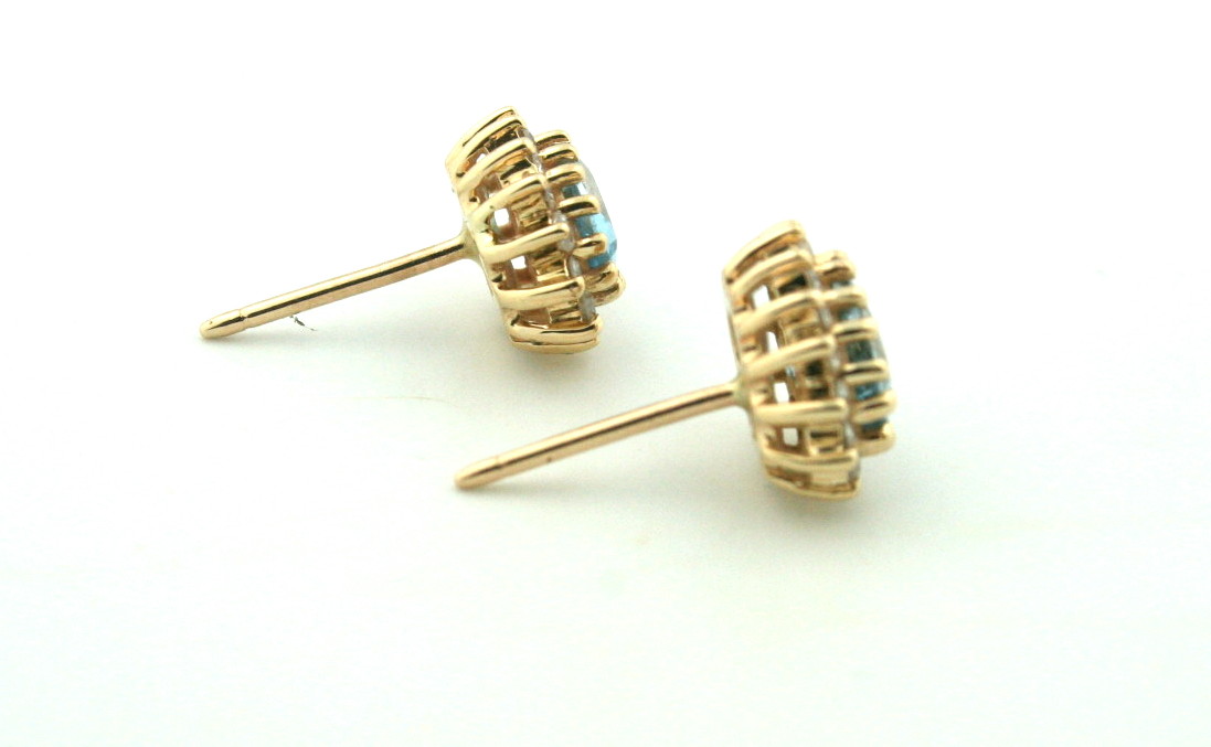Pre-owned Blue Topaz Diamond Gold Earrings
