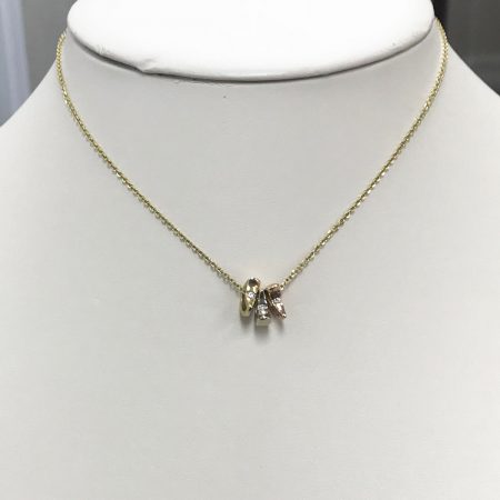 14k Yellow Gold Tri-Color Diamond Charms Necklace Approx. .05cts 