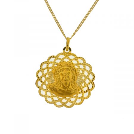 14k Yellow Gold Jesus & Virgin Mary Pendant Necklace