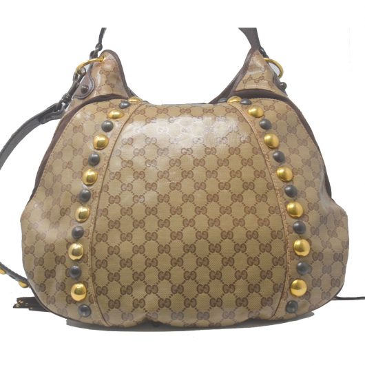 Gucci Babushka Hobo Brown Coated Canvas Leather Shoulder Bag Boca