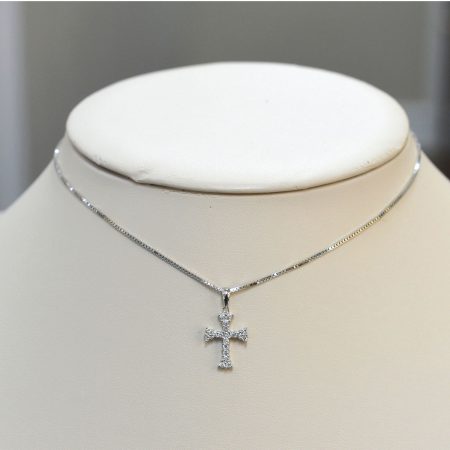 18k White Gold Diamond Cross Necklaces .50 Cts
