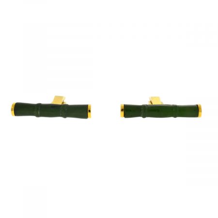 18k Yellow Gold Green Jade Bamboo Style Cufflinks 