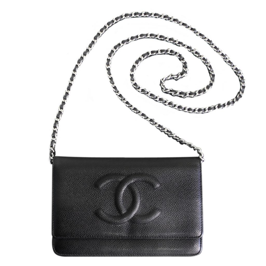 Chanel White Caviar Leather Timeless Wallet on Chain